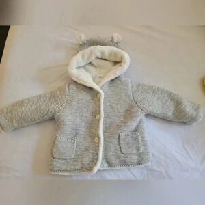 Baby Gap Baby 6 12 Months Knit Jacket Button Down Faux Fur Bear Ears